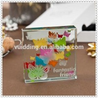 Colorful Engraved Glass Crystal Block for Wedding Gifts