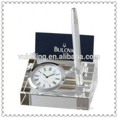 Clear Crystal Card Holder With Clock For Business Decoration