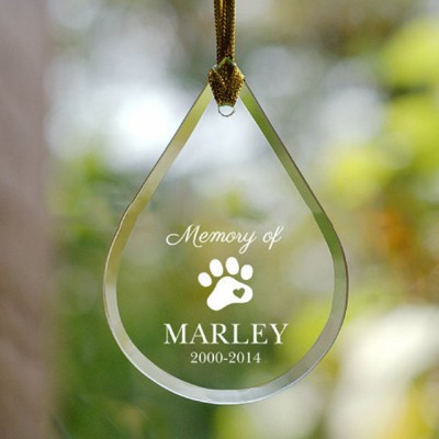 Customized Engraved Glass Teardrop Ornament For Xmas Souvenir